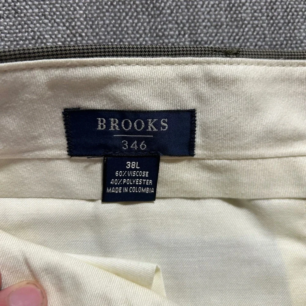 Brooks Brothers 346 Dress Pants Mens 38L Taupe Brown Pleated Cuffed Micro-Check